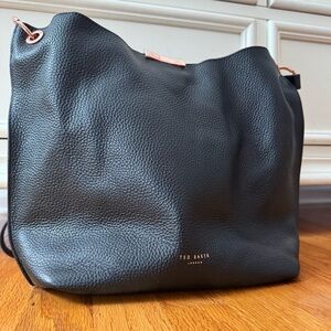 Ted Baker Black Pebbled Leather Shoulder Bag with Rose Gold Hardware